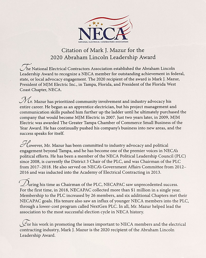 Lincoln Award letter 2020